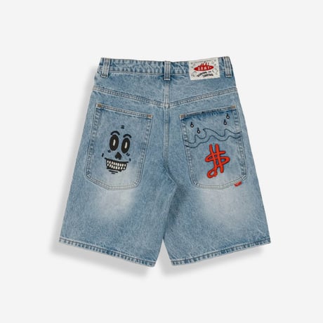 GRIMEY STARDUST BAGGY DENIM SHORTS (WASHED LIGHT BLUE)｜グライミー スターダスト バギーデニムショーツ（ウォッシュドライトブルー）