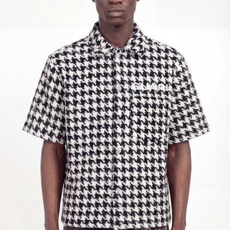 GUAPI White Houndstooth Furry Shirt (White) | グアピ ホワイト ハウンドトゥース ファーリー シャツ（ホワイト）