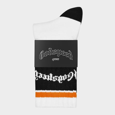 GODSPEED Og Logo Striped Sock (White/Orange)｜ゴッドスピード OG ロゴ ストライプド ソックス（ホワイト／オレンジ）