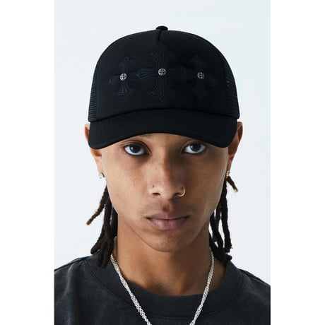 SUPPLIER Triple Black Cross Leather Patch Mesh Cap (BLACK)｜サプライヤー トリプルブラック クロス レザーパッチ メッシュキャップ（ブラック）