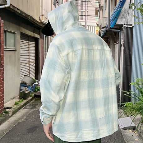 ATTACK ORIGINAL Heavy Flannel Hooded Shirt (Powder Blue)｜アタックオリジナル ヘビーフランネル フーデッドシャツ（パウダーブルー）