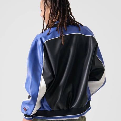 FUBU FAUX LEATHER GAME JACKET (BLUE)｜フブ ファックス レザー ゲームジャケット（ブルー）