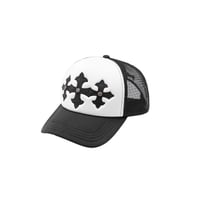 SUPPLIER Cross Leather Patch Mesh Cap (BLACK/WHITE)｜サプライヤー クロス レザー パッチ メッシュキャップ（ブラック／ホワイト）