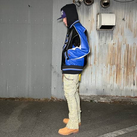 FUBU FAUX LEATHER GAME JACKET (BLUE)｜フブ ファックス レザー ゲームジャケット（ブルー）