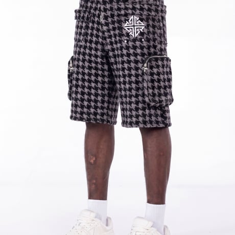 GUAPI Black Houndstooth Furry Shorts (Black) | グアピ ブラック ハウンドトゥース ファーリー ショーツ（ブラック）