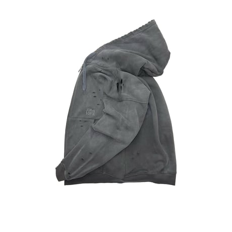 JOHN SOFIA DAMAGEREPAIR FULL-ZIP HOODIE (GRAY)｜ジョンソフィア ダメージリペア フルジップ フーディー（グレー）