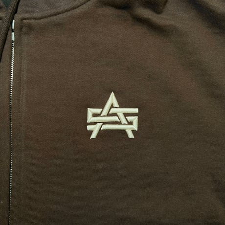 ADG AS LOGO ZIP HOODIE (BROWN/BEIGE)｜エーディージー ASロゴ ジップフーディー（ブラウン/ベージュ）