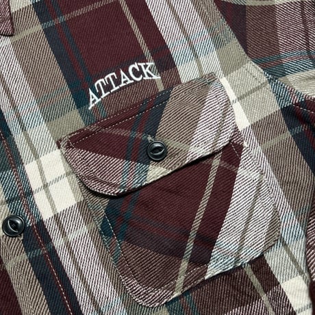 ATTACK ORIGINAL Arch Logo Heavy Flannel Shirt (Brown)｜アタックオリジナル アーチロゴ ヘビーフランネルシャツ（ブラウン）