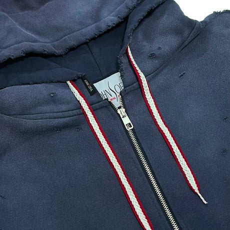 JOHN SOFIA DAMAGEREPAIR FULL-ZIP HOODIE (NAVY)｜ジョンソフィア ダメージリペア フルジップ フーディー（ネイビー）