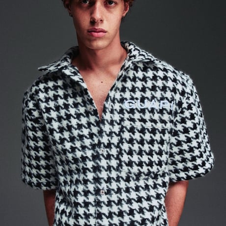 GUAPI White Houndstooth Furry Shirt (White) | グアピ ホワイト ハウンドトゥース ファーリー シャツ（ホワイト）