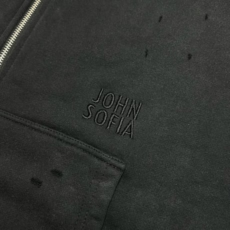JOHN SOFIA DAMAGEREPAIR FULL-ZIP HOODIE (BLACK)｜ジョンソフィア ダメージリペア フルジップ フーディー（ブラック）