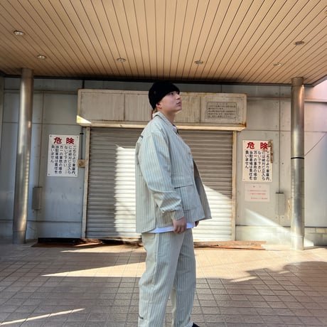 JOHN SOFIA Pinstripe Worker Shirtjacket & Pants Setup (Beige)｜ジョンソフィア ピンストライプ ワーカーセットアップ