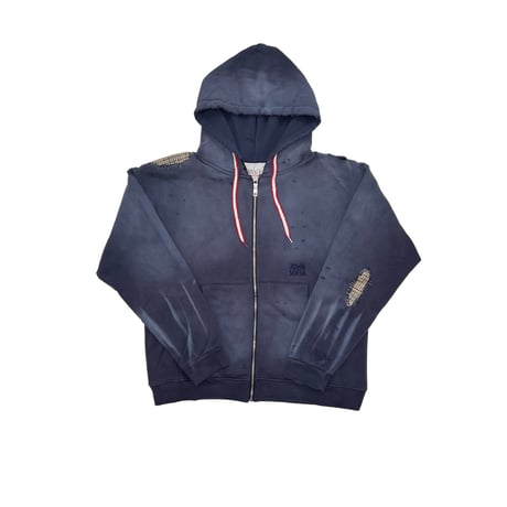 JOHN SOFIA DAMAGEREPAIR FULL-ZIP HOODIE (NAVY)｜ジョンソフィア ダメージリペア フルジップ フーディー（ネイビー）