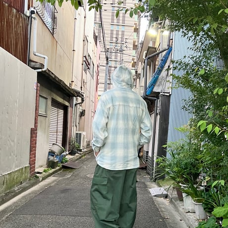 ATTACK ORIGINAL Heavy Flannel Hooded Shirt (Powder Blue)｜アタックオリジナル ヘビーフランネル フーデッドシャツ（パウダーブルー）