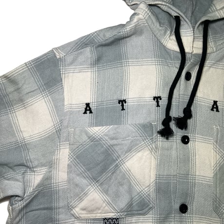 ATTACK ORIGINAL Heavy Flannel Hooded Shirt (Powder Blue)｜アタックオリジナル ヘビーフランネル フーデッドシャツ（パウダーブルー）