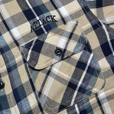 ATTACK ORIGINAL Arch Logo Heavy Flannel Shirt (Beige)｜アタックオリジナル アーチロゴ ヘビーフランネルシャツ（ベージュ）