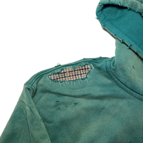 JOHN SOFIA DAMAGEREPAIR FULL-ZIP HOODIE (GREEN)｜ジョンソフィア ダメージリペア フルジップ フーディー（グリーン）