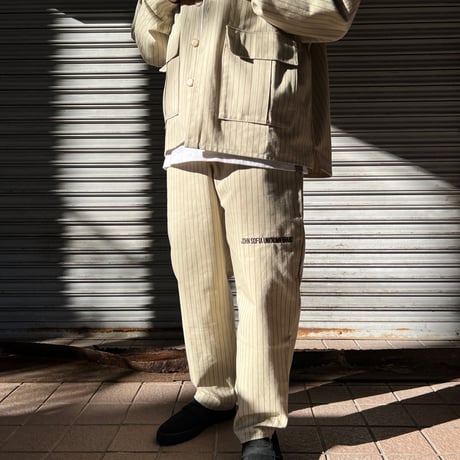 JOHN SOFIA Pinstripe Worker Shirtjacket & Pants Setup (Beige)｜ジョンソフィア ピンストライプ ワーカーセットアップ