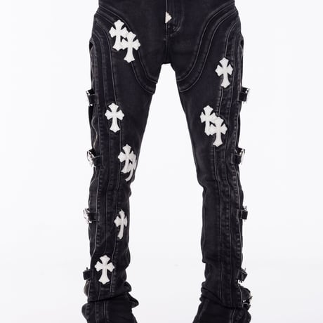 GUAPI Obsidian Black Cross Buckle Denim (Black) | グアピ オブシディアンブラック クロスバックル デニム（ブラック）