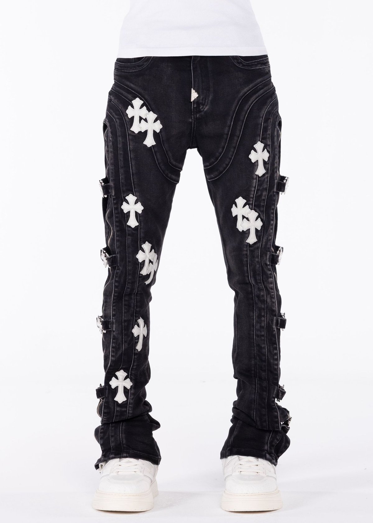 GUAPI Obsidian Black Cross Buckle Denim (Black)
