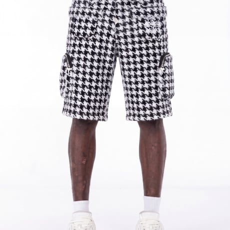 GUAPI White Houndstooth Furry Shorts (White) | グアピ ホワイト ハウンドトゥース ファーリー ショーツ（ホワイト）