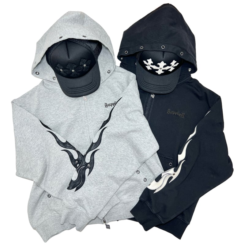 SUPPLIER Fire Tribal Leather Patch Zip Hoodie (