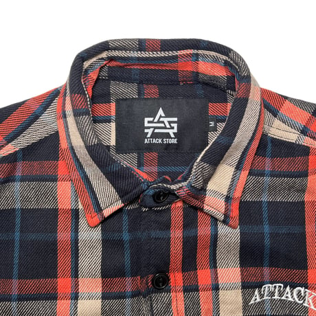 ATTACK ORIGINAL Arch Logo Heavy Flannel Shirt (Navy)｜アタックオリジナル アーチロゴ ヘビーフランネルシャツ（ネイビー）