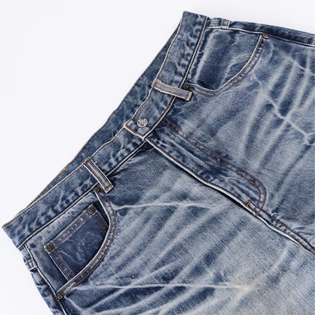 SUPPLIER Multiple Cross Leather Patch Baggy Denim (BLUE) | サプライヤー マルチプル クロス レザー パッチ バギー デニム (ブルー)