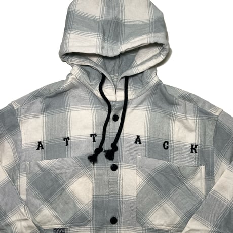 ATTACK ORIGINAL Heavy Flannel Hooded Shirt (Powder Blue)｜アタックオリジナル ヘビーフランネル フーデッドシャツ（パウダーブルー）