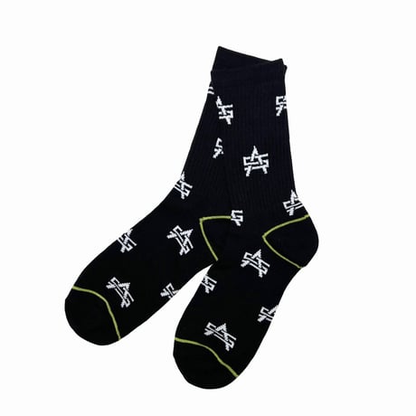 ATTACK ORIGINAL “AS Logo” Pattern Socks (White, Black)｜アタックオリジナル “ASロゴ” パターンソックス（ホワイト/ブラック）