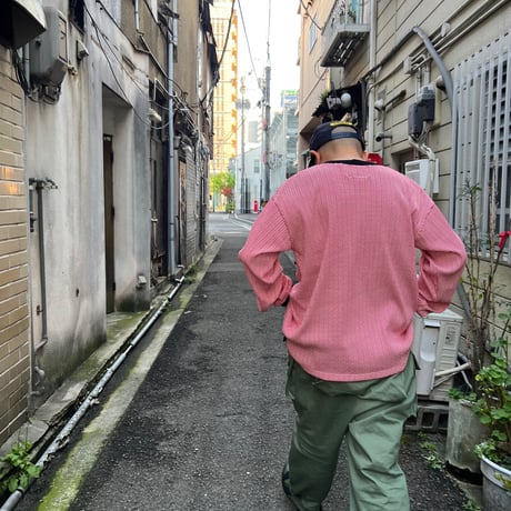 JOHN SOFIA Texture Border Linger Longsleeve Tee (Red) | ジョン ソフィア テクスチャー ボーダー リンガー ロングスリーブ ティー（レッド）