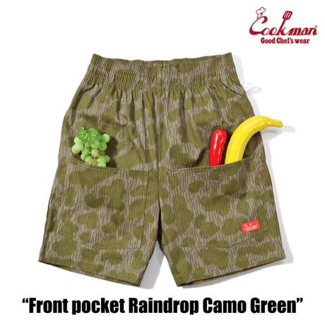 Cookman Chef Pants Short Front Pocket Raindrop Camo (Green) | クックマン ショートフロントポケット カモパンツ（グリーン）
