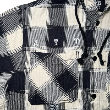 ATTACK ORIGINAL Heavy Flannel Hooded Shirts (Midnight Black)｜アタックオリジナル ヘビーフランネル フーデッドシャツ（ミッドナイトブラック）