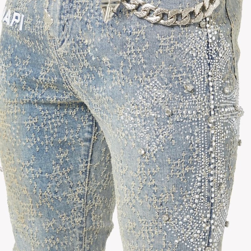 GUAPI Vintage Blue Distressed Cross Denim (Blue