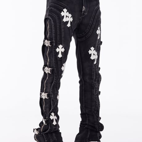 GUAPI Obsidian Black Cross Buckle Denim (Black) | グアピ オブシディアンブラック クロスバックル デニム（ブラック）
