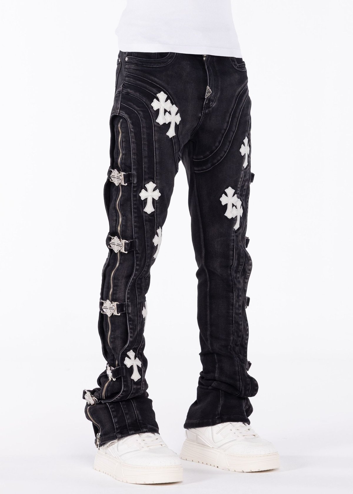 GUAPI Obsidian Black Cross Buckle Denim (Black)
