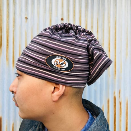 JOHN SOFIA Border Tube Beanie (Gray&BlackWhitePink)｜ジョンソフィア ボーダー チューブ ビーニー（グレー＆ブラック・ホワイト・ピンク）