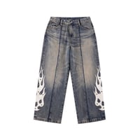 SUPPLIER Fire Tribal Leather Patch Baggy Denim (BLUE)｜サプライヤー ファイヤー トライバル レザー パッチ バギーデニム（ブルー）