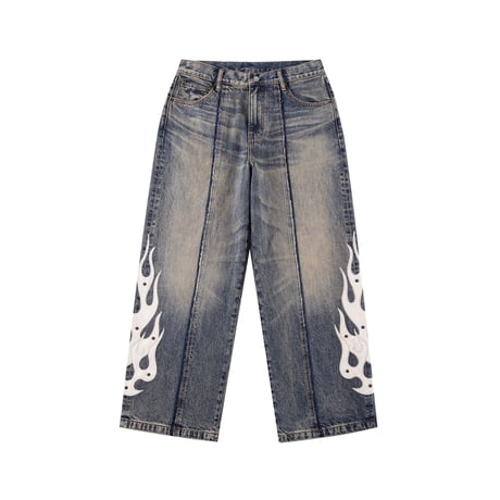 SUPPLIER Fire Tribal Leather Patch Baggy Denim (BLUE)｜サプライヤー ファイヤー トライバル レザー パッチ バギーデニム（ブルー）
