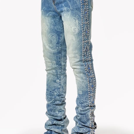 GUAPI Aqua Blue Rivets Stacked Denim (Blue)