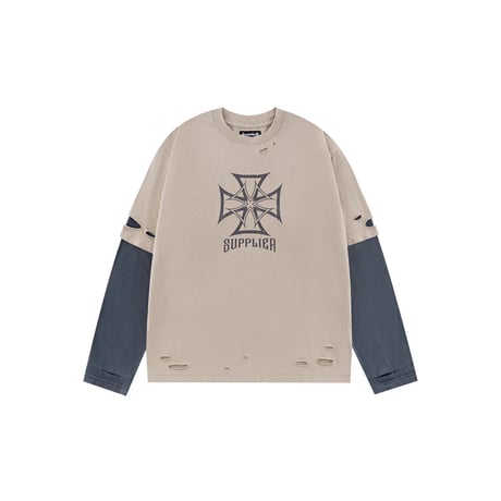 SUPPLIER Dusty Iron Cross Layered Long Sleeve Tee (BEIGE)｜サプライヤー ダスティアイアン クロス レイヤード ロングスリーブティー（ベージュ）