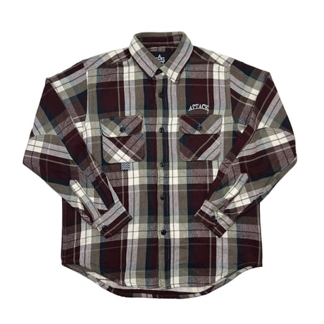 ATTACK ORIGINAL Arch Logo Heavy Flannel Shirt (Brown)｜アタックオリジナル アーチロゴ ヘビーフランネルシャツ（ブラウン）
