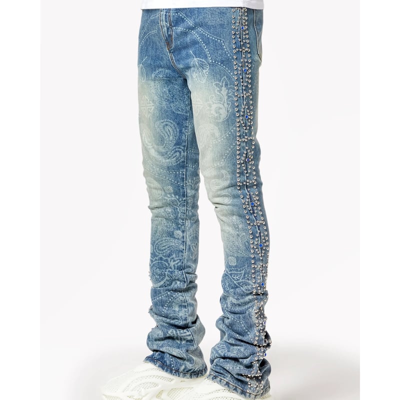 GUAPI Aqua Blue Rivets Stacked Denim (Blue) | A