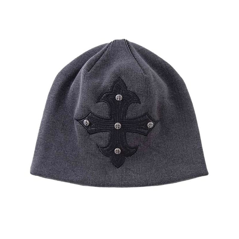 帽子 Studs Cross Leather Patch Baenie SUPPLIER Studs Cross Leather Patch Beanie (BLAC