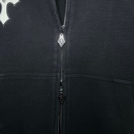 SUPPLIER Multiple Cross Leather Patch Thermal Zip Hoodie (Black)｜サプライヤー クロス レザーパッチ ジップフーディー（ブラック）