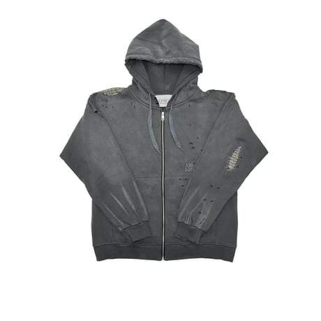 JOHN SOFIA DAMAGEREPAIR FULL-ZIP HOODIE (GRAY)｜ジョンソフィア ダメージリペア フルジップ フーディー（グレー）
