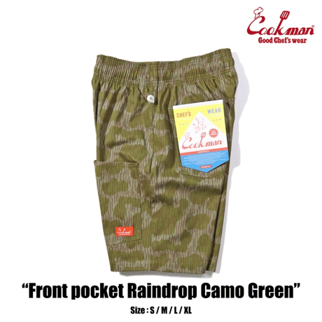 Cookman Chef Pants Short Front Pocket Raindrop Camo (Green) | クックマン ショートフロントポケット カモパンツ（グリーン）