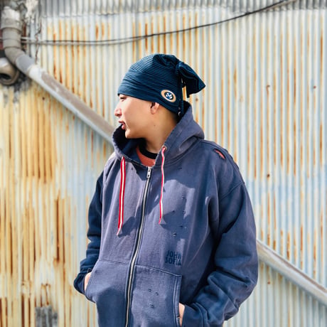 JOHN SOFIA DAMAGEREPAIR FULL-ZIP HOODIE (NAVY)｜ジョンソフィア ダメージリペア フルジップ フーディー（ネイビー）