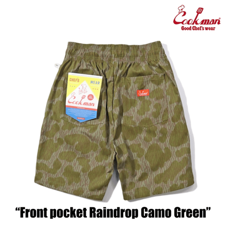 Cookman Chef Pants Short Front Pocket Raindrop Camo (Green) | クックマン ショートフロントポケット カモパンツ（グリーン）