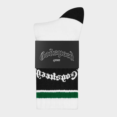 GODSPEED Og Logo Striped Sock (White/Green)｜ゴッドスピード OG ロゴ ストライプド ソックス（ホワイト／グリーン）